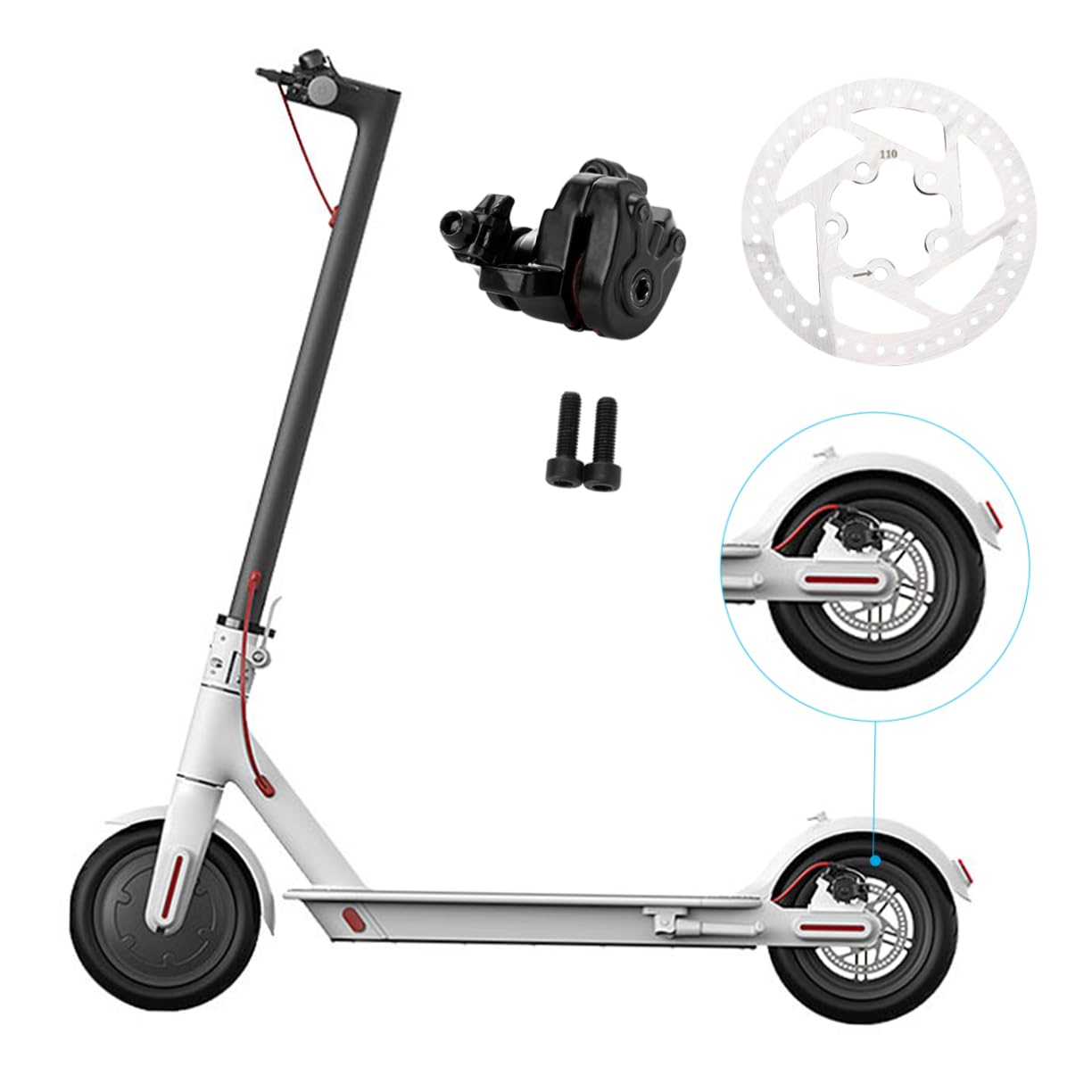 Kit Freno a Disco per Monopattino, Disco Bianco in Metallo | Ricambio per Pezzi Usurati o Rotti, Installazione Semplice, Compatibile Scooter Elettrico M365