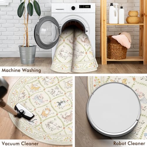 Tapete redondo beige de 4' lavable a máquina miniatura 6
