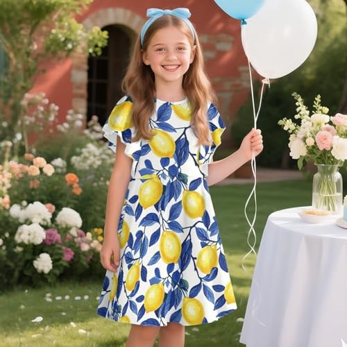 Ruffle Sleeve Dress for Girls Casual A Line Swing Sundress for Party Daily Beach Size 3-14Y3