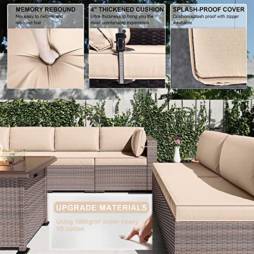 Kullavik 13 Pieces Outdoor Patio Furniture Set With 43" 55000Btu Gas Propane Fire Pit Table Pe Wicker Rattan Sectional Sofa Patio Conversation Sets,Sand #TOP2