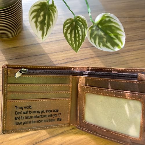 Personalized Engraved Leather Wallet for Dad Son Husband Boyfriend - Birthday Fathers Day Valentines Christmas Anniversary Graduation Wedding Gift - Men Custom Bifold Wallets for Him3