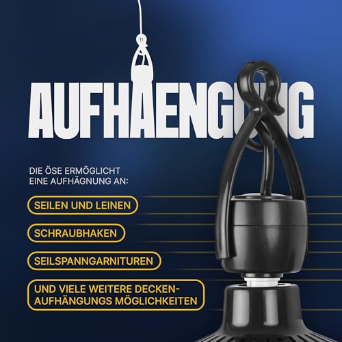 Bestlivings Mobiler Deckenventilator Schwarz (5m XXL Kabel) mit Stecker und Schalter, 220V-240V / 5 Watt, Ø40 cm Decken Ventilator mit Aufhänger
