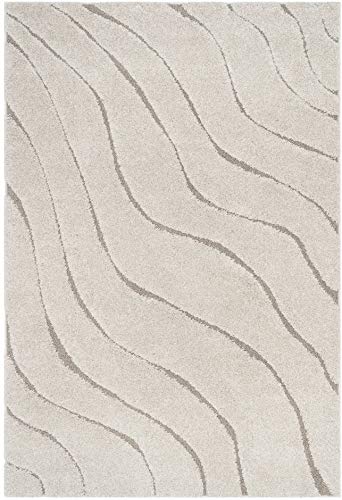 Image of Wavy Texture Microfiber Shaggy Carpet ( 4 x 6 feet /120 x 180 cm , Blue, Cream )
