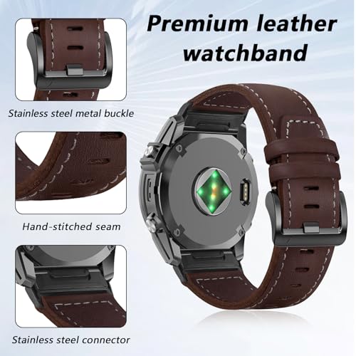 Image of ZPJPPLX 26mm Genuine Leather Quick fit Watch Band Compatible with Garmin Fenix 8 /quatix 51mm /Fenix 7X pro /7X /6X Pro /6X /5X Plus /5X /3 HR /3 /tactix 8 AMOLED-51mm /7 Pro /Enduro 3 2 /Descent Mk3i-51mm /Mk2i