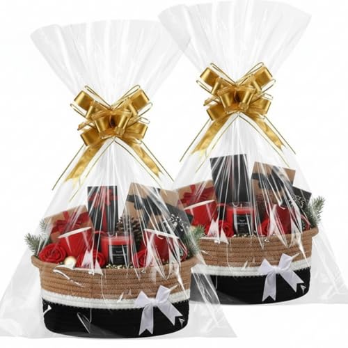 Image of Colingmill 2 Pack Graduation Woven Gift Basket Empty with Ribbon Bow, 12''x8''x5'' Chest Box with Gift Bags Candy Baskets with Handle for Mother's Day Wedding Birthday Decor(Black, Khaki)