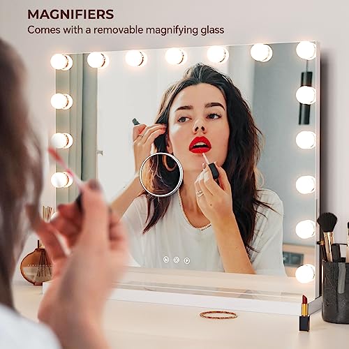 Vvsmriti Hollywood Mirror With Lights,Vanity Makeup Mirror With Smart Touch Control, 3 Color Modes, Large Size Dimmable Light, Detachable 10X Magnification Mirror, With Usb Socket #TOP4