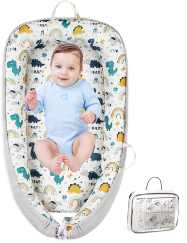 Image of Portable Baby Lounger for Supervised Play and Rest, Soft Breathable Infant Mat for Tummy Time, Home, Travel, Baby Gifts- Dinosaur