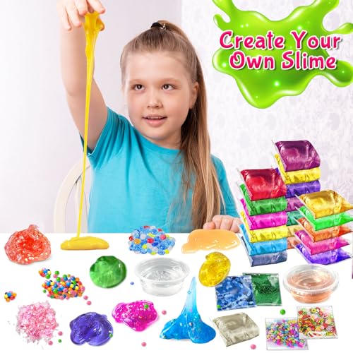 Miniatura 5 de Kit Diy Slime De 50 Colores, Kit Para Hacer Slime Para Niñas, Slime Cristalino, Slime Que Brilla En La Oscuridad Con Bolas De Espuma Añadidas, Dijes, Purpurina, Juguetes De Regalo Para Niños