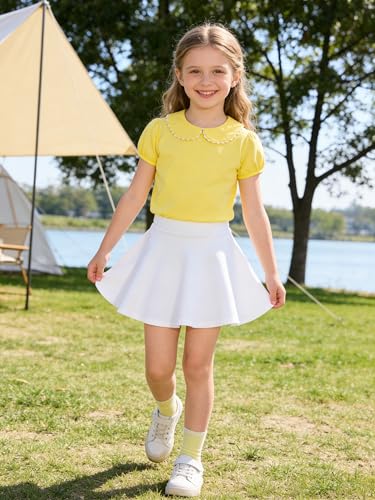 Image of 12M-14Y Toddler Baby Girls Peter Pan Collar Blouse Kids Girl Solid Color Puff Sleeve T-Shirts Casual Tee Tops
