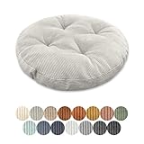 Lsjoaw Sitzkissen Rund Dicke 6cm 1 Stück Bodenkissen Rund Sitzpolster Stuhlauflage Sitzpolster Stuhlkissen Polster Auflage für Wohnzimmer Büro Konferenzraum Cordstoff （Cremefarben） 30cm