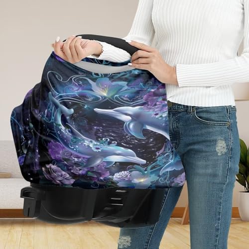 Image of Youngerbaby Dolphin Flower Nursing Cover Carseat Canopy Car Seat Covers for Babies Mom Breastfeeding Scarf Infant Multi Use Cover for Baby Stroller Shopping Cart Feeding High Chair