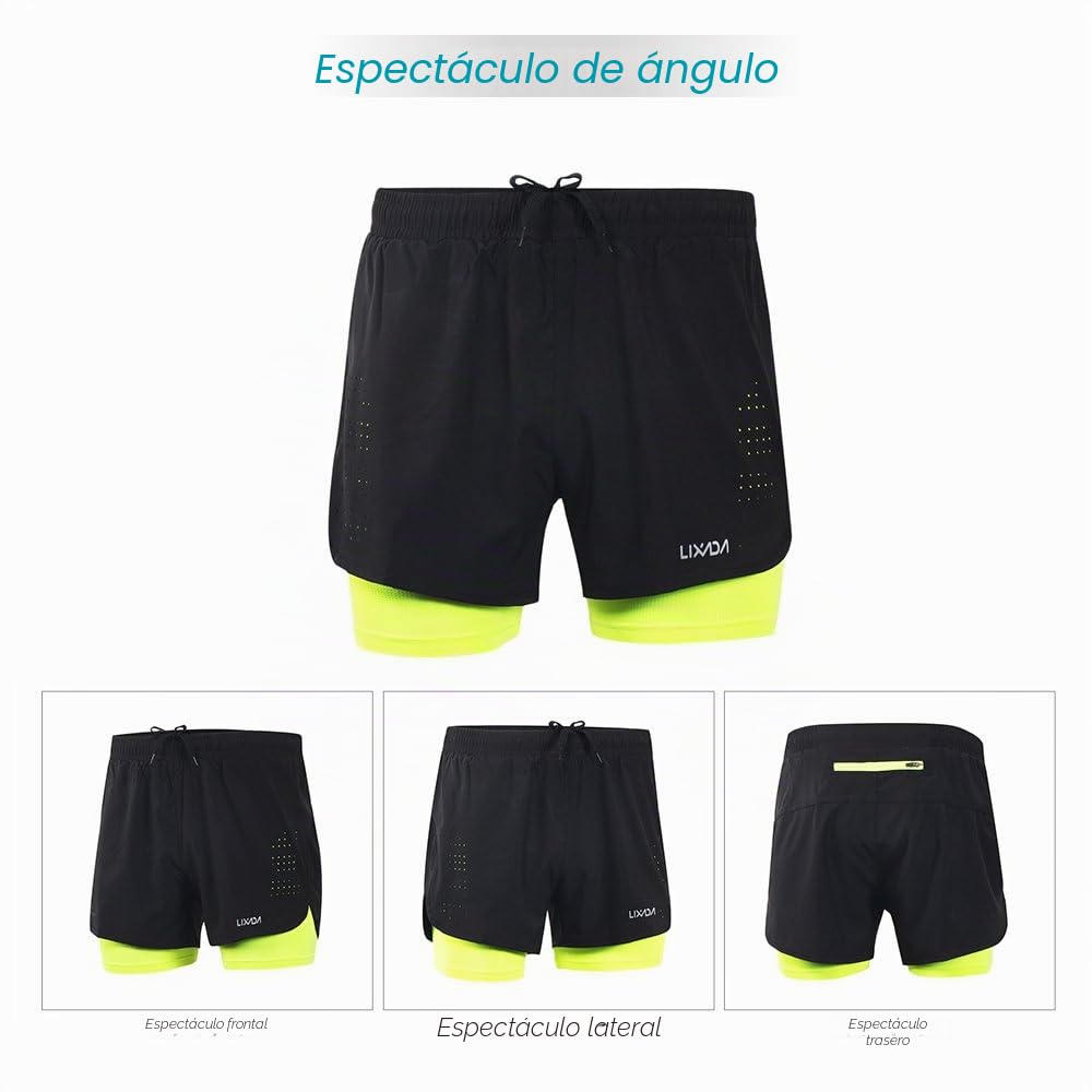 Lixada - Pantalones Cortos de Running para Hombre, de Secado rápido, Transpirable, para Entrenamiento Activo, con Forro más Largo