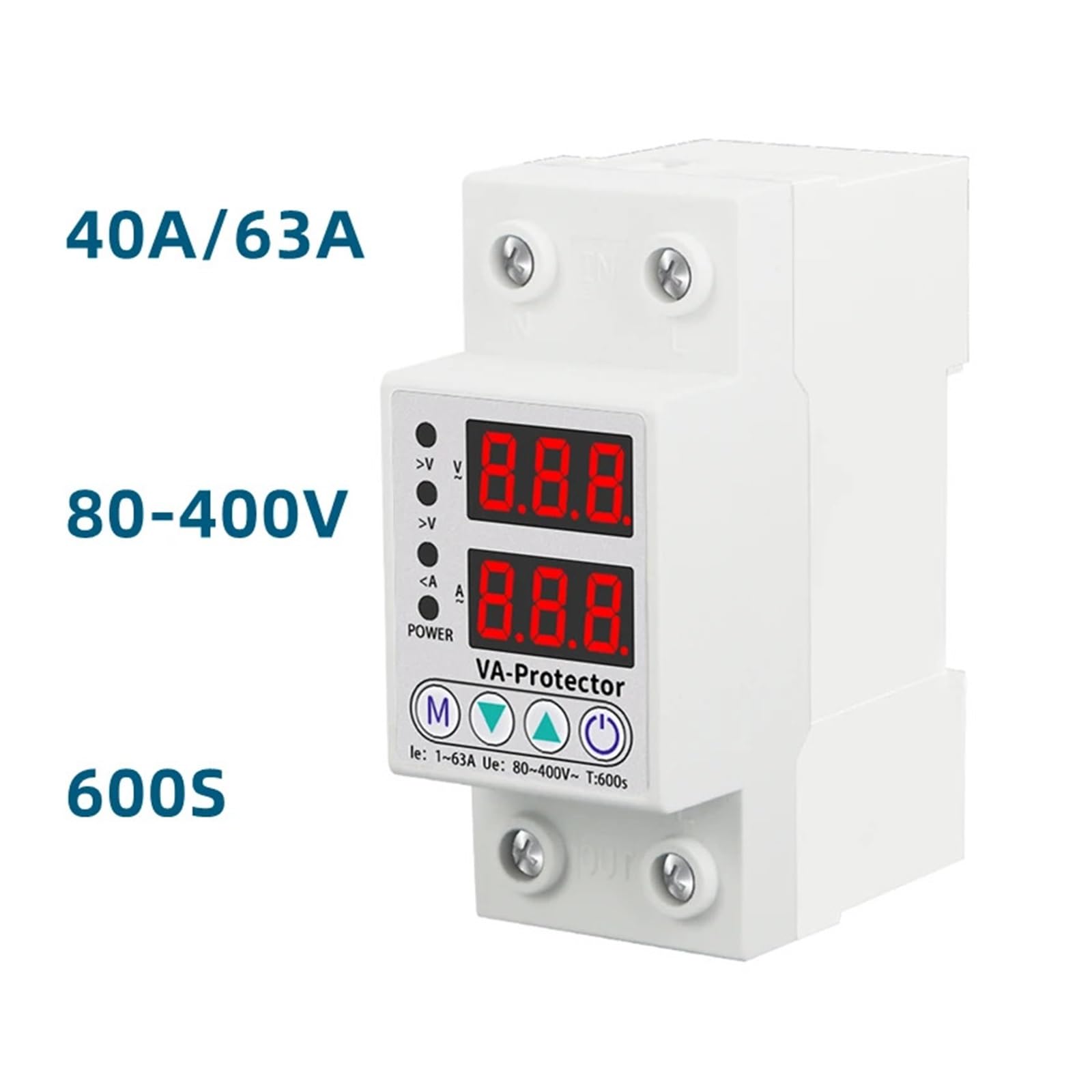 Adjustable Digital Voltage Relay 220V 40A/63A Household Circuit Breaker Surge Protector Limit Over and Under Current Protection(63A)