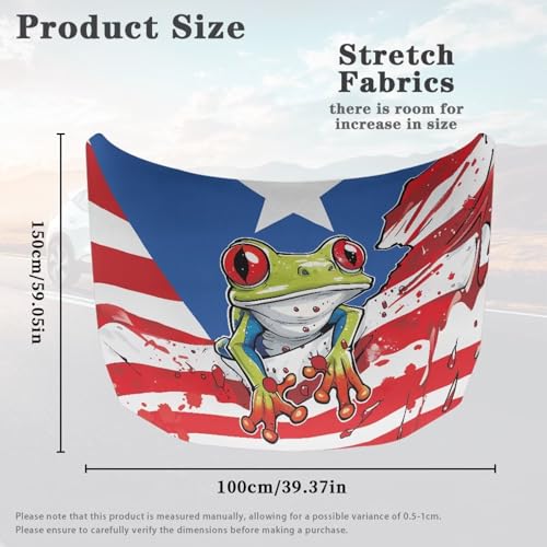 Image of Renewold Puerto Rico Flag Frog, Car Hood Cover Protector, Vehicle Hood Wrap Blanket, Women Men Automotive Exterior Accessories, Elastic for Outdoor Indoor