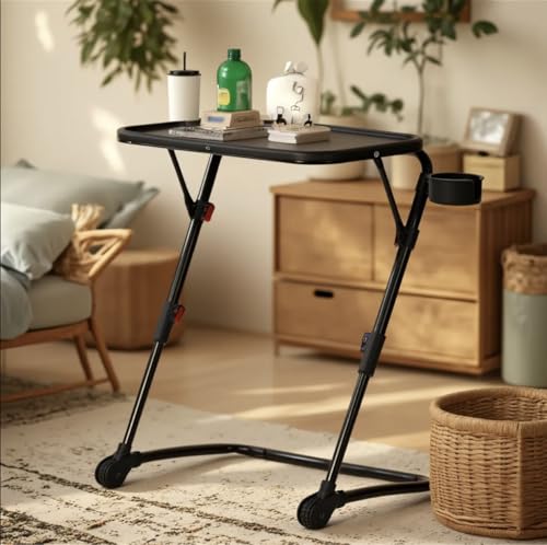 39F FURNITURE DREAM Foldable Writing Desk with Adjustable Height and Tilt Angle, Compact Laptop Table, Portable Secretary Desk for Small Home Office or Living Room, Black, 53x37.5x71.5cm