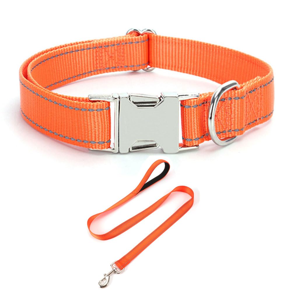 Reflective Dog Collar and Leash Set with Metal Buckle, Soft Sturdy Nylon Dog Collars with Quick Release Buckle, Adjustable Pet Collars with with ID