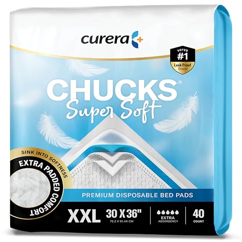 Chucks Super Soft Bed Pads Disposable Adult 30x36 Incontinence Pads for Beds - XX-Large Disposable Pee Pads for Adults & Elderly with Soft Top Layer - Extra Absorbency Chux Bed Underpads [40 Pads]