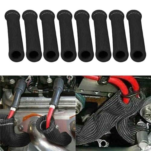 8pcs 2500° Spark Plug Wire Boots Heat Shield Cover Wire Boots Wrap Protector Sleeve For LS1/LS2 SBC BBC 350 454 Car Truck (Black)