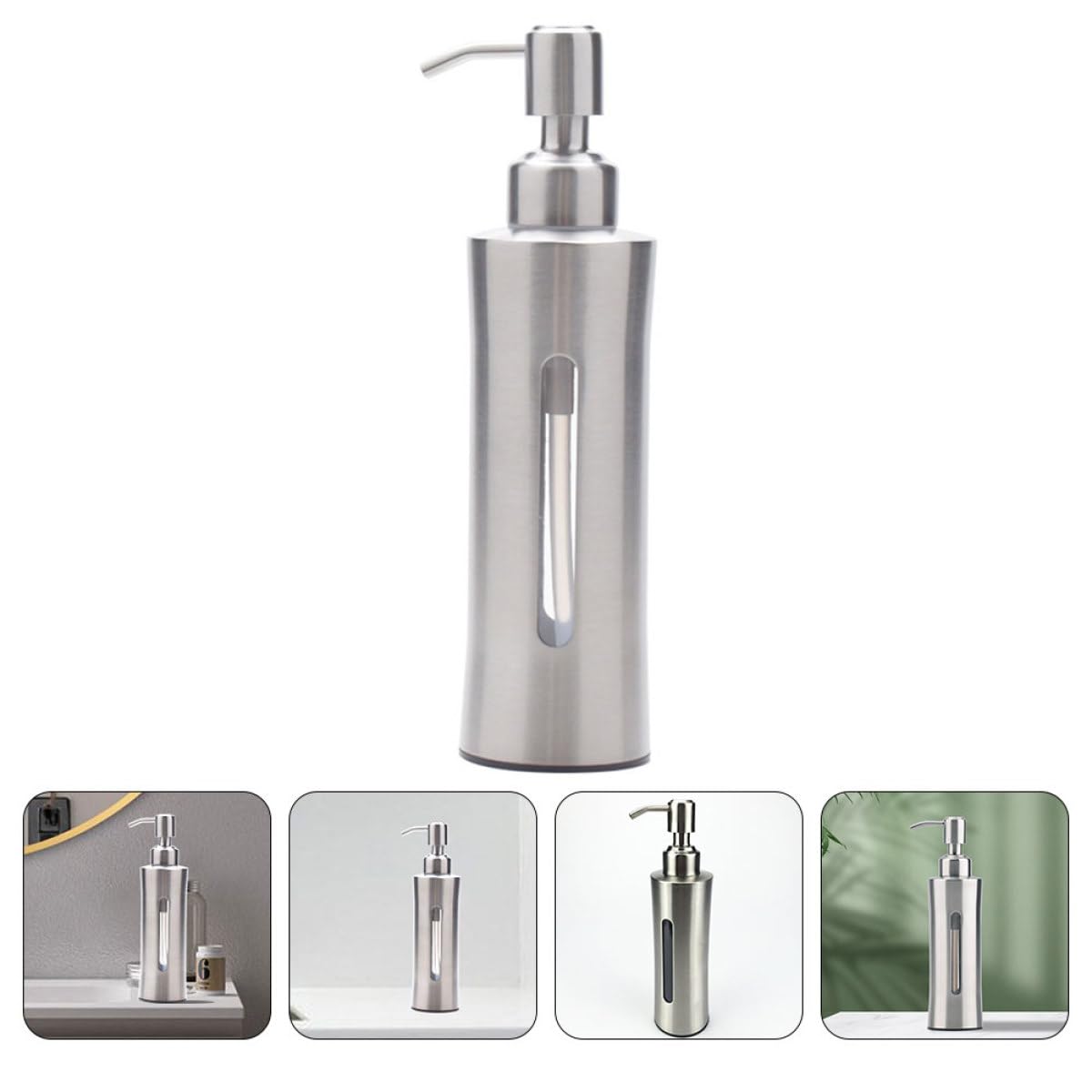 Dispenser di Sapone in Acciaio Inox 304 Pompa a Pressione, Bottiglia Visibile da Bagno e Cucina, Erogatore di Lozione per Mani e Bagnoschiuma, Uso Quotidiano Multifunzionale