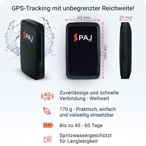 PAJ GPS - Allround Finder 4G - GPS-Tracker für Auto, Motorrad, Fahrzeuge, Kinder, Senioren & Demenz - Sprachnachrichten - Echtzeit-Ortungsgerät mit SOS-Notrufknopf - bis 40 Tage Akkulaufzeit