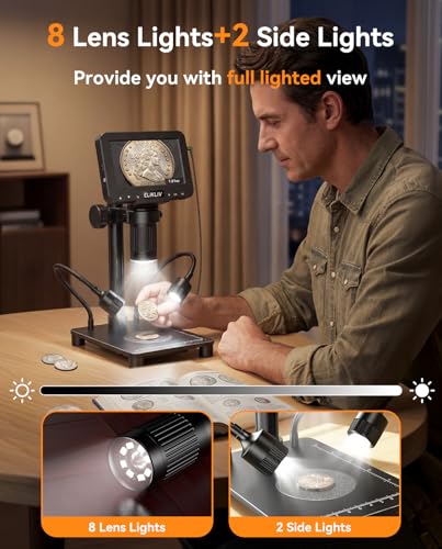 Image of Elikliv Microscope with Weighing Scale, Digital Magnifier for Error Coins, Jewelry Magnifying Glass with Lights, 4.3 inch LCD Screen 12MP Camera 1080P Video USB PC View for Adults Collectors Supplies