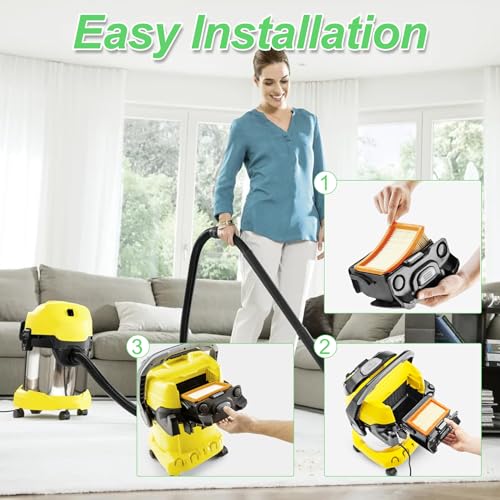 WinGluge 3 Stück Filter für Staubsauger, Zubehör für Allzwecksauger, Flachfaltenfilter Kompatibel mit Kärcher Staubsauger Waschsauger Industriesauger Mehrzwecksauger Ersetzen für WD5 WD4 MV4