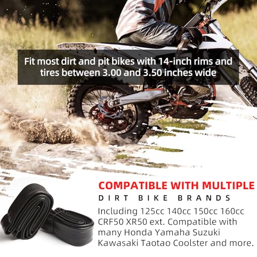 Image of AR-PRO (2-Pack) 3.00 /3.50-14 90 /100-14 Dirt Bike Inner Tubes with TR4 Straight Valve, Replacement Heavy Duty Inner Tube for 3.50-14, 3.00-14, 80 /100-14, 90 /100-14 Dirt Pit Bike Tires