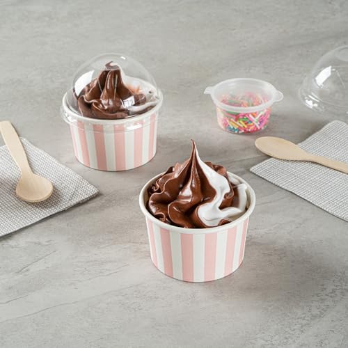 Image of Restaurantware Coppetta 3-Ounce Dessert Cups, 50 Disposable Ice Cream Cups - Lids Sold Separately, Sturdy, Pink And White Paper FroYo Bowls, For Hot And Cold Foods, Perfect For Gelato Or Mousse