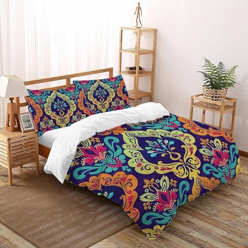 Couvre-lit imprimé fleurs colorées parure de couette 3 pièces doux