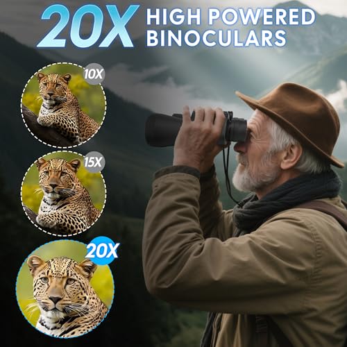 Binoculars for Adults High Powered with Low Light Vision, 20 x 50 Compact HD Binoculars for Bird Watching Travel Hunting Cruise Outdoor Sports with Carrying Case & Strap