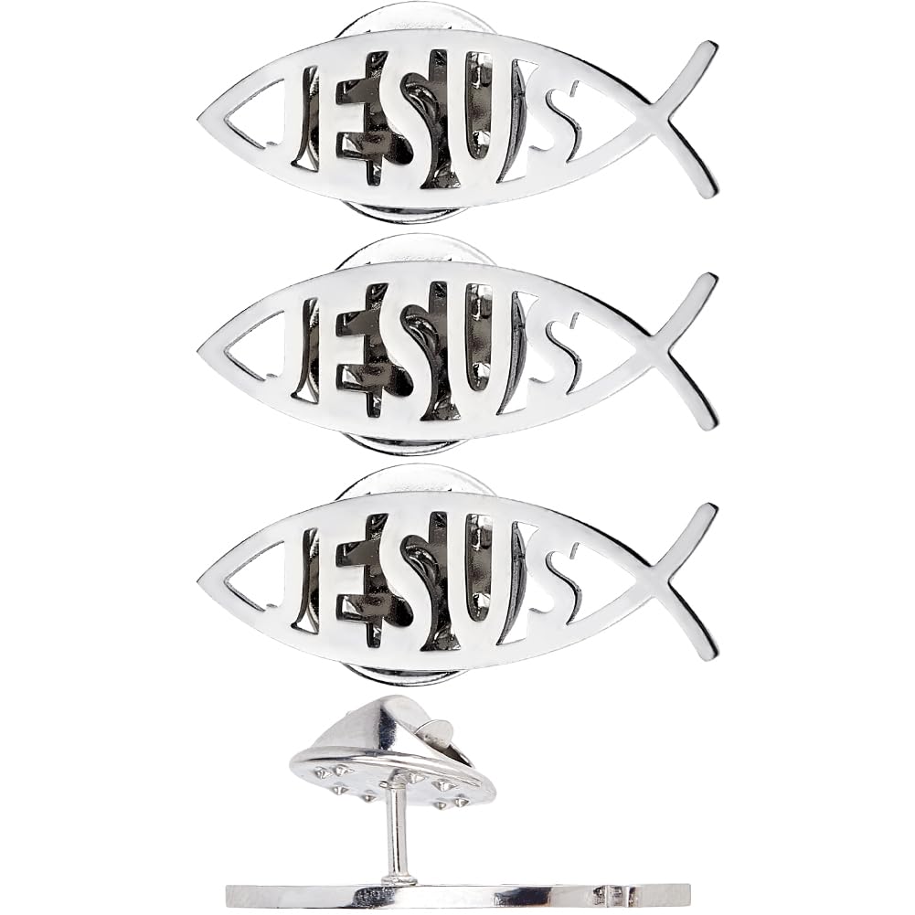 SUPERFINDINGS 4 broches de solapa de acero inoxidable 304 con diseño de pez de Jesús, joyería cristiana para abrigo, camisa, traje, collar, accesorios, regalo