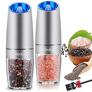 Gravity Electric Salt and Pepper Grinder Set, Automatic Mill Grinder,Battery-Operated with Adjustable Coarseness, Premium Stainless Steel with LED Light, One Hand Operated