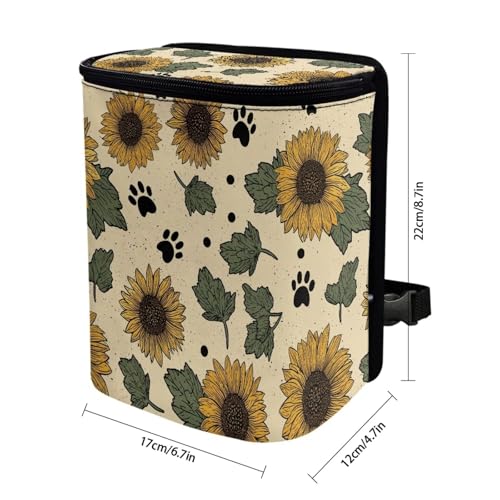 Image of Talayituse Sunflower Paw Leaves Print Car Trash Can with Adjustable Straps, Car Trash Bag Bin Car Garbage Bag Thanksgiving Decor Multipurpose Storage Box for Vehicle Travel Camping Picnicing