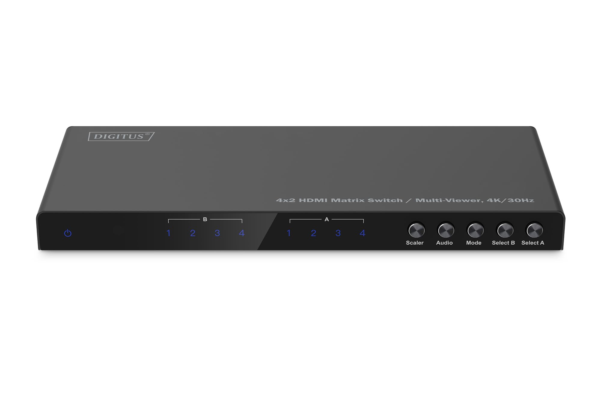 DIGITUS DS-55345 Switch a matrice HDMI 4x2-4 ingressi 2 uscite - UHD 4K/30 Hz HDTV: 3840 x 2160p - HDCP 1.4 e HDMI 1.4b - Multi-Viewer, Split-Screen, PIP - RS232, Audio (Toslink, Stereo 3,5mm)