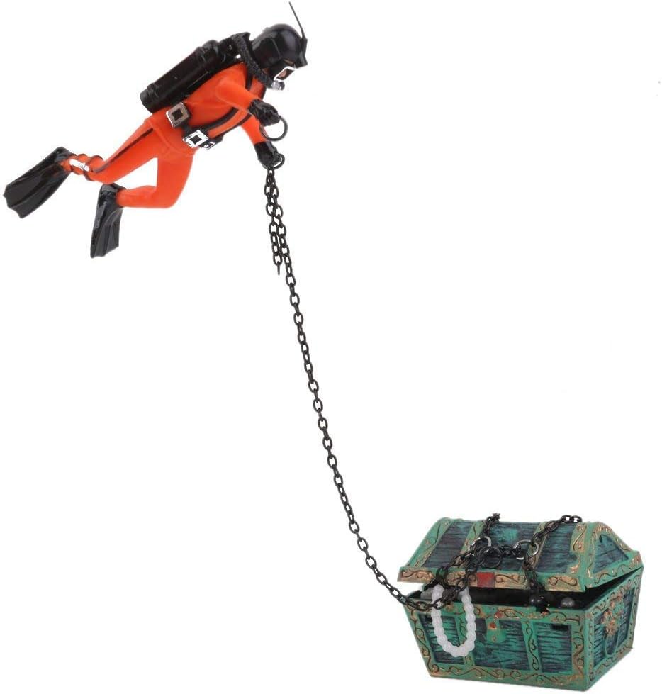 bulingbuling Creative Aquarium Ornament Undersea Treasure Chest Diver Live-Action Aerating Fish Tank Decoration