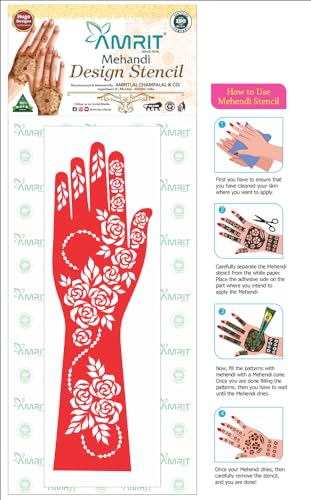 AMRIT 2 Pcs Heena Tatto Stencil for Both Hand Set, India Henna Style, Hand Tattoo Stencil, Design Set for Women & Girls, Temporary Tattoo (AMRIT Stencil XL Pack of 2 02) - Image 4
