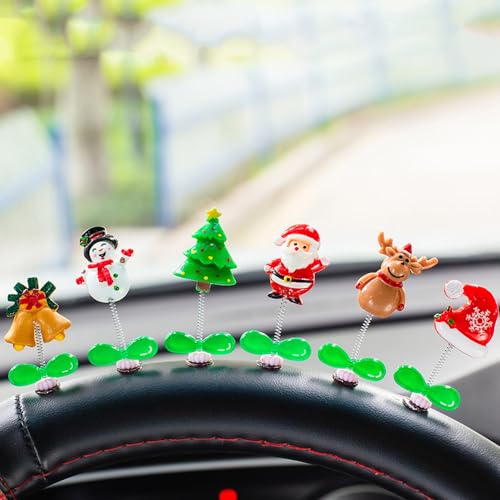 ZOSTLAND Santa Claus Adorable Car Dashboard,Cartoon Snowman Auto Ornaments for Dashboard,Lovely Reindeer Ornament,Cute Chritmas Hat Car Decorations Christmas Gift Cake (6pcs Christmas B)