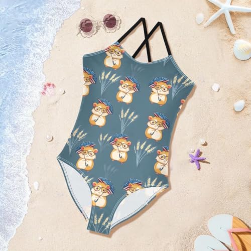 Hamster Pattern Girls One Piece Swimsuits Summer Quick Dry Beach Bathing Suit3