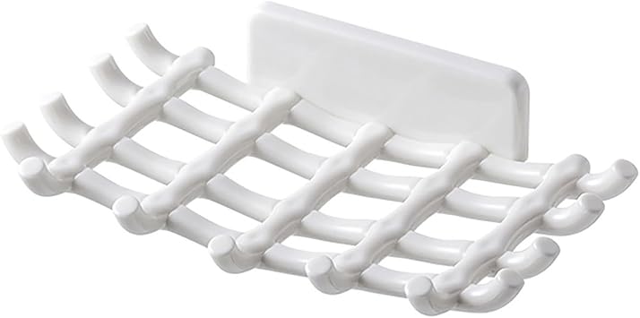 Soap Dishes,Soap Draining Tray Dish, Soap Rack with Multi Hooks Hollow Out Quick Drainage Wall-Mounted Waterproof Bathroom Hotel Bathroom Soap Holder Soap Organizer White