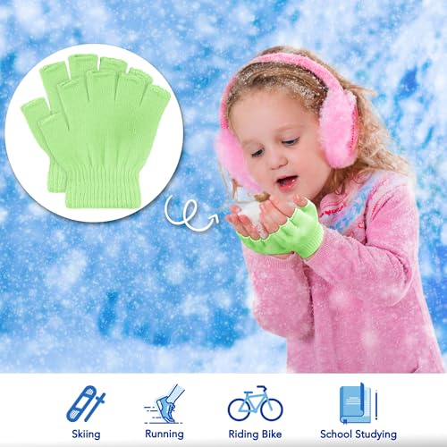 TODDOR 2 Pairs Kids Fingerless Gloves Warm Children Half Finger Mittens Acrylic Knitted Typing Gloves for Boys and Girls3