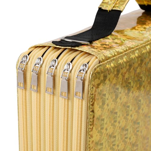 Image of Large Capacity Colored Pencil Case - 500 Individual Slots PU leather with Zipper Closure Portable Organizer for Watercolor Pencils Ideal for Artists(Yellow)