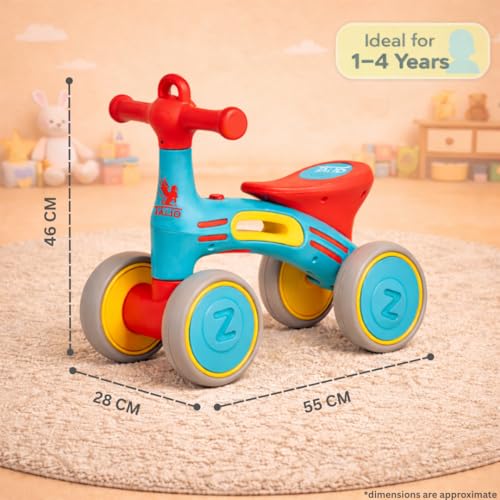 Image of TALIO Kids 4-Wheel Balance Bike with LED & Music | BIS Certified | Toddler Ride-On | Comfortable Seat | for Ages 1-4 Years | AA Batteries Included (GBB-503 /01) (Blue /Red)