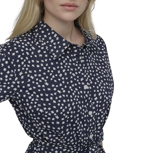 Image of DKNY Women's Long Sleeve Collared Tie Fit & Flare Mini Dress