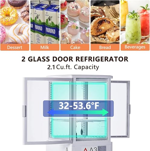 Image of GarveeLife Commercial Display Refrigerator, 2.0 Cu.Ft. Pastry Display Case for Bakery with LED, Frost-Free, Sliding Door, Commercial Fridge Display Case for Cafe and Restaurant, 4-Tier Design, White