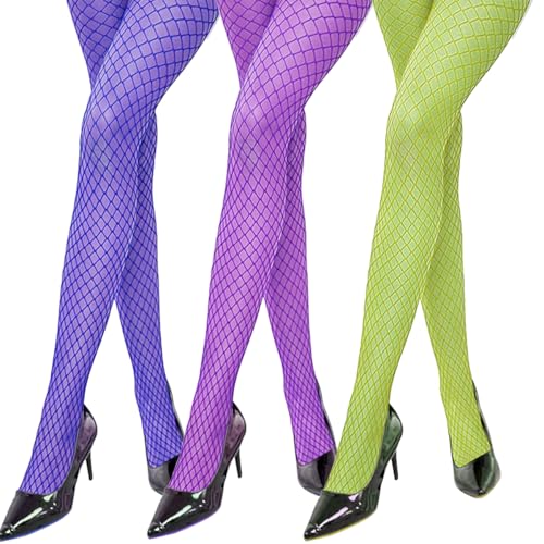 Image of Dorilin Fishnet Stockings for Women High Waist Fishnets Tights, 3 Pairs Colored Fishnet Pantyhose