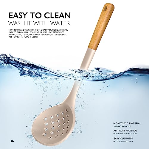 Large Silicone Cooking Utensils Set - Heat Resistant Silicone Kitchen Utensils For Cooking W Wooden Handles, Spatula Set, Kitchen Utensil Gadgets Sets For Non-Stick Cookware, Bpa Free (Khaki) #TOP2