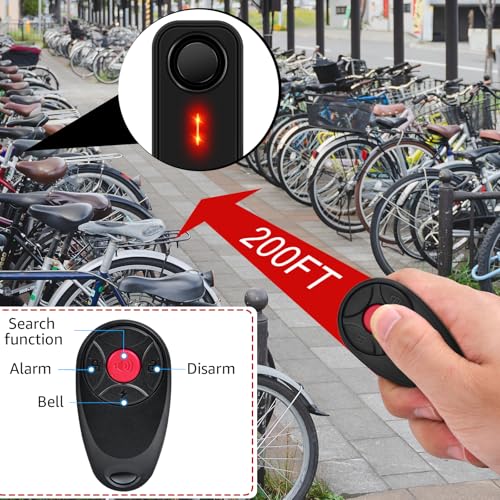Image of USUPERINK Bike Alarm System Anti Theft, 113dB Bike Alarm,Motion Alarms for E-Bike Motorcycle Scooter Bicycle Security Alert Vibration Warning Interior Safety Red LED Light IP66Waterproof,2Alarm1Remote