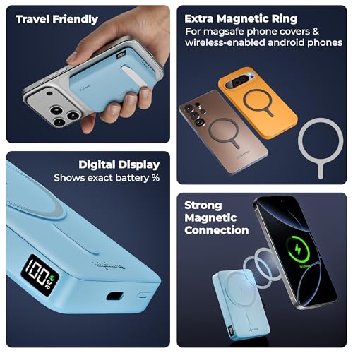 Image of Lifelong Electronics 10000mAh MagSafe Wireless Power Bank | Powerbank for iPhone & Apple AirPods | Works as Mobile Phone Stand | Supports Wired Fast Charging | Has Metal Stand, Battery Display & Cable