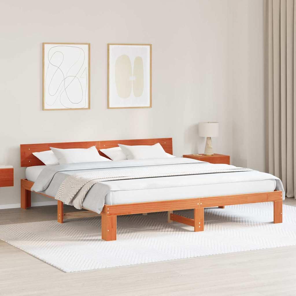 YUTAASU Bettrahmen Wachsbraun 180 x 200 cm Massives Kiefernholz | Festes Lattenrost, Kopfteil aus Kiefer, Robustes Doppelbettgestell, Einfache Montage
