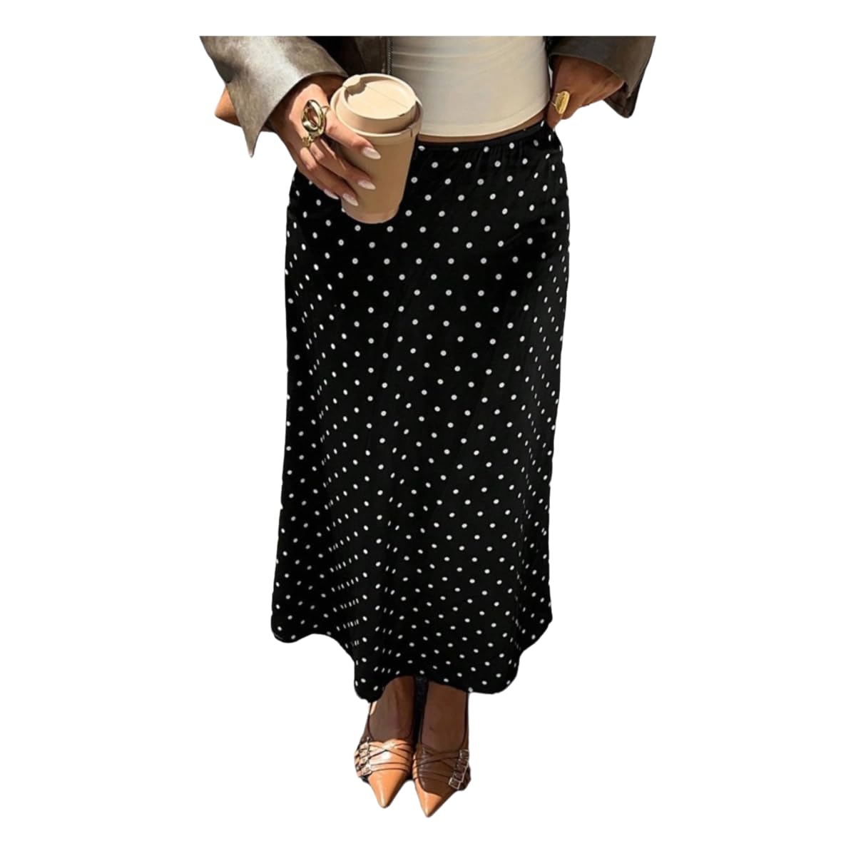 Jupes femme polka dot jupe maxi noire en taille L pour style rétro